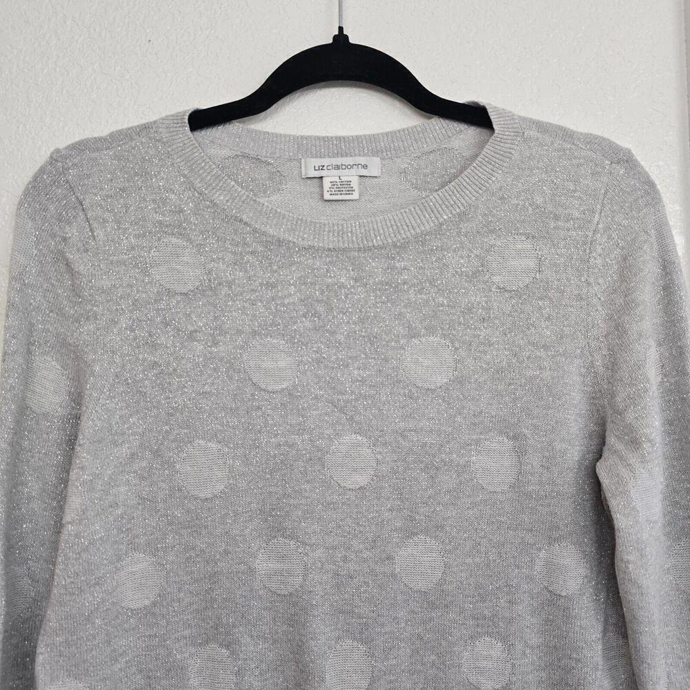 Liz Claiborne Women's Gray Metallic Silver Long Sleeve Pullover Sweater Size L - Picture 3 of 7